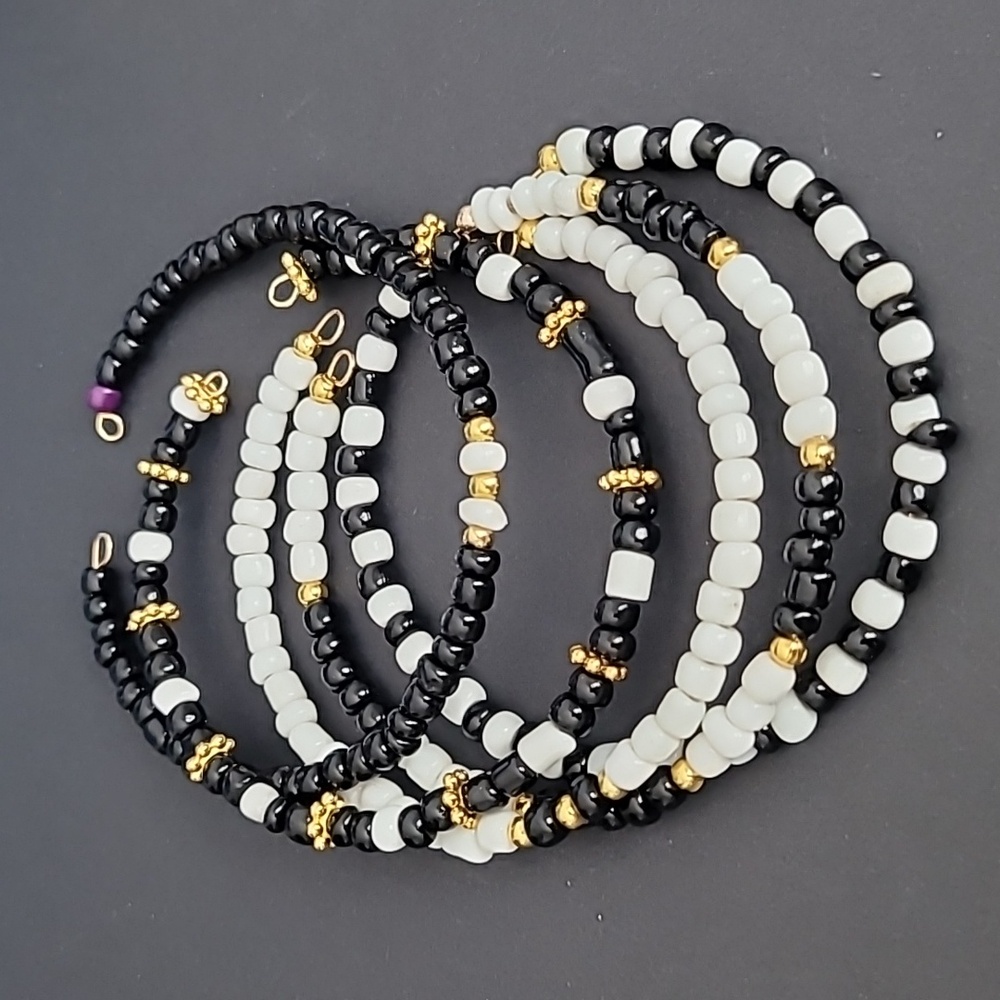Black and White Beaded Stackable Bracelets Set of 5
